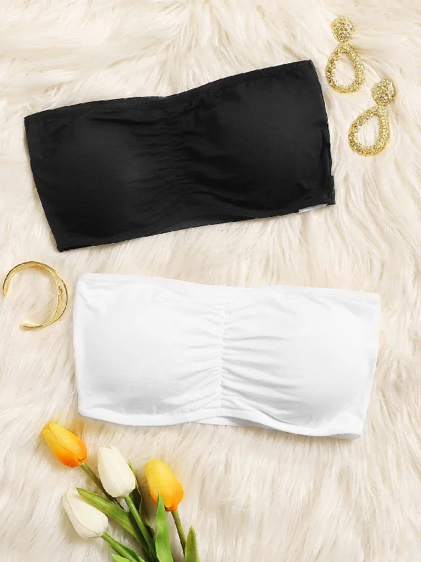 Back - closure bras with traditional hook - and - eye fastenings Ruched Bandeau Bra Set 2pack Back - closure bras with traditional hook - and - eye fastenings Ruched Bandeau Bra Set 2pack