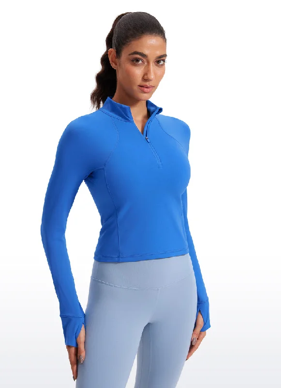 Bra with a plus - size underwire for enhanced support Butterluxe Half-Zip Long Sleeve Cropped Bra with a plus - size underwire for enhanced support Butterluxe Half-Zip Long Sleeve Cropped