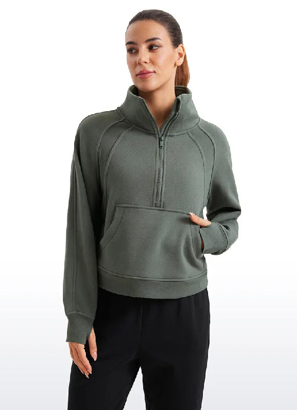 Front - closure bras for easy on and off​ Fleece Lined Half Zip Hoodies Funnel Neck with Thumb Holes
