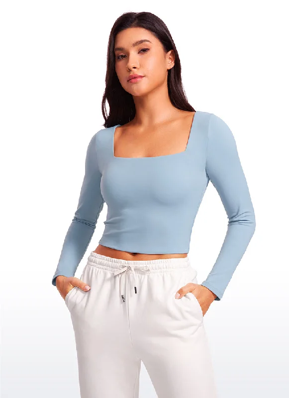 Bra with a plus - size padded strap for reduced shoulder strain Butterluxe Double Lined Cropped Long Sleeves Square Neck Bra with a plus - size padded strap for reduced shoulder strain Butterluxe Double Lined Cropped Long Sleeves Square Neck