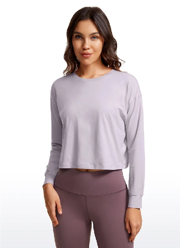 Bra with a cross - back strap design for a trendy look Pima Cotton Cropped Long Sleeve Loose Fit Bra with a cross - back strap design for a trendy look Pima Cotton Cropped Long Sleeve Loose Fit