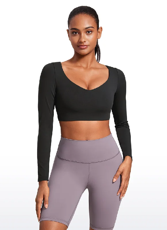 Bra with moisture - wicking lining for sweaty situations Butterluxe Double Lined Cropped Long Sleeves V Neck Bra with moisture - wicking lining for sweaty situations Butterluxe Double Lined Cropped Long Sleeves V Neck