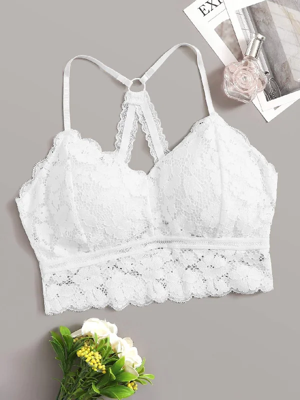 Nylon bras offering durability and stretch​ Scalloped Trim Floral Lace Bralette