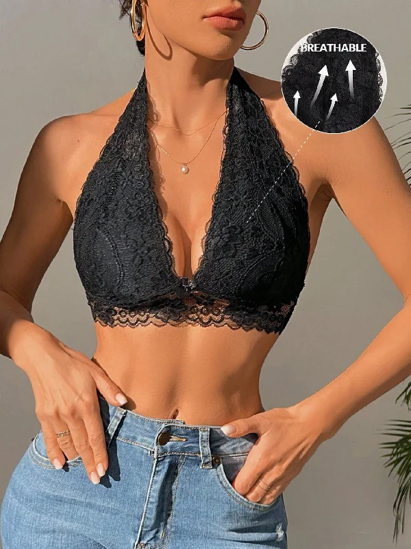 Bra with a low - cut cup for a more revealing style Sexy Triangle Cup Lace Wireless Bralette Black Bra with a low - cut cup for a more revealing style Sexy Triangle Cup Lace Wireless Bralette Black