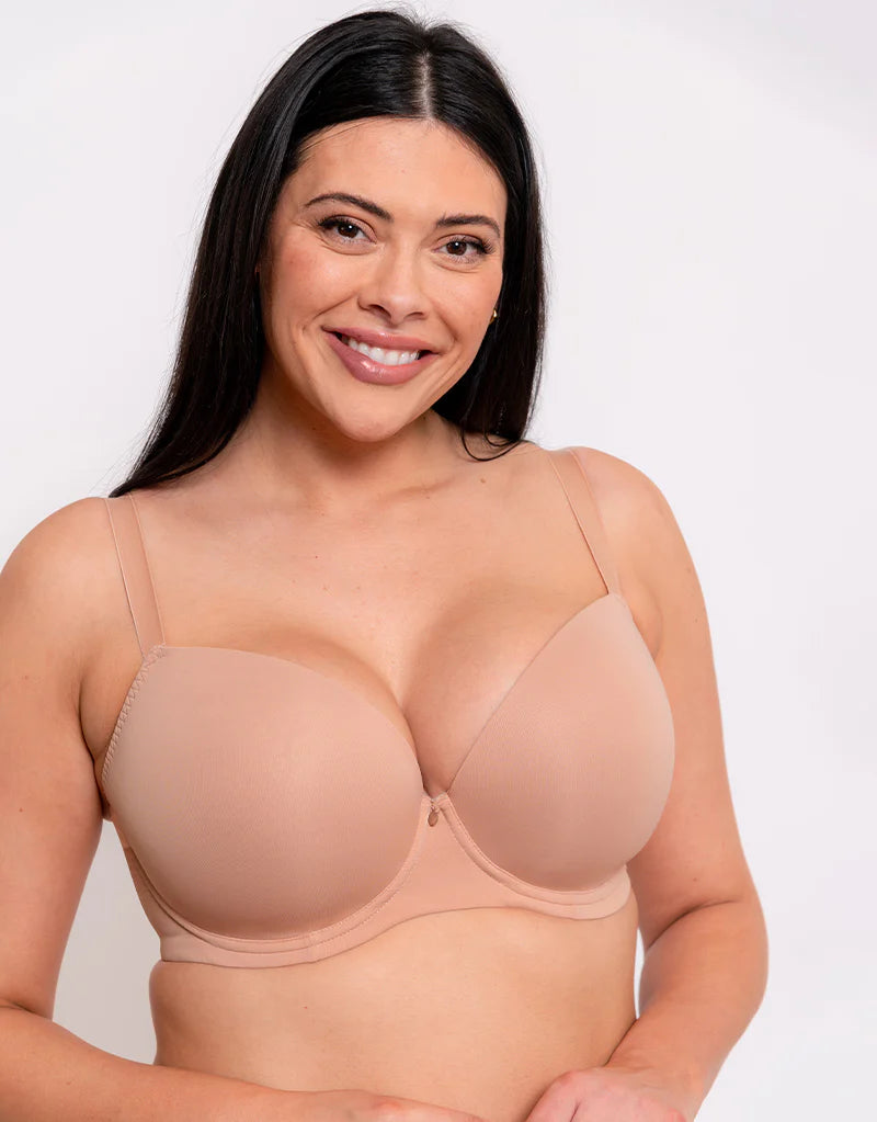 Bra with a removable padding for customizable support Smoothie T-Shirt Plunge Bra In Latte - Curvy Kate Bra with a removable padding for customizable support Smoothie T-Shirt Plunge Bra In Latte - Curvy Kate