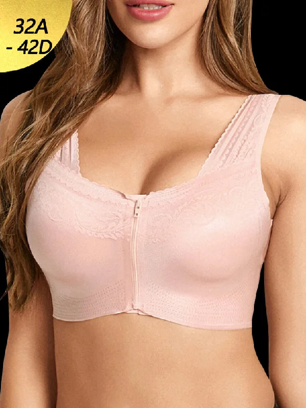 Bra with a memory foam cup for a customized fit Wireless Zip Front Gather Wide Shoulder Straps Comfy Beauty Back Removable Paddings Bra Bra with a memory foam cup for a customized fit Wireless Zip Front Gather Wide Shoulder Straps Comfy Beauty Back Removable Paddings Bra