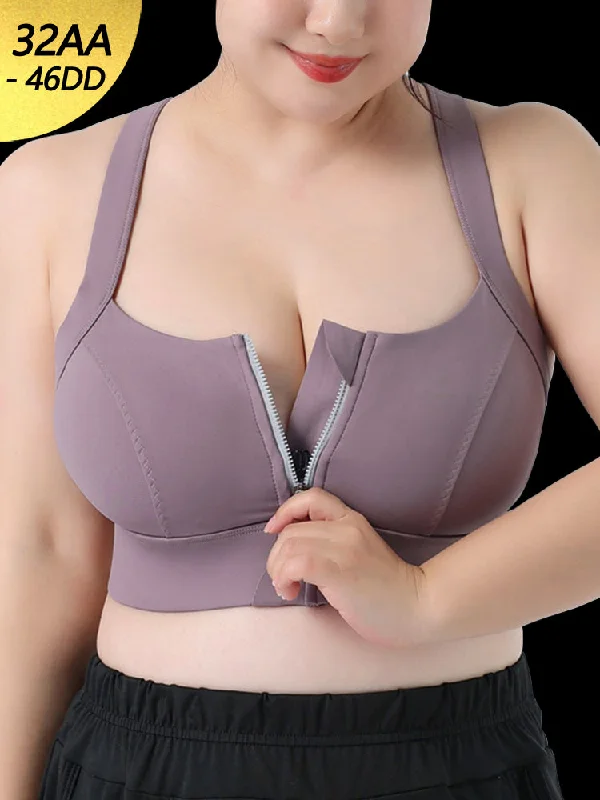 Bra with a plus - size long - line design for a slimming effect Women Front Zipper Racerback Sports Supportive Wirefree Bra Bra with a plus - size long - line design for a slimming effect Women Front Zipper Racerback Sports Supportive Wirefree Bra
