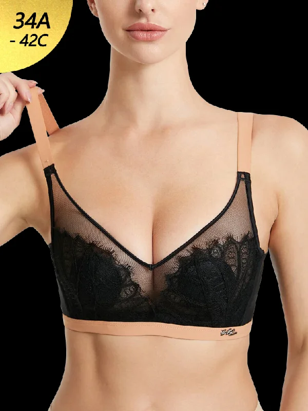 Silk bras for a luxurious and smooth texture Women Jacquard Lace Trim Transparent Thin Wireless Bras Silk bras for a luxurious and smooth texture Women Jacquard Lace Trim Transparent Thin Wireless Bras