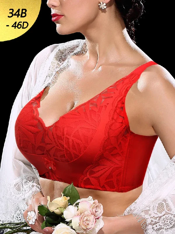 Bra with a plus - size front - closure for easy access Women Lace Floral Trim Wireless Comfy Thin Bras Bra with a plus - size front - closure for easy access Women Lace Floral Trim Wireless Comfy Thin Bras