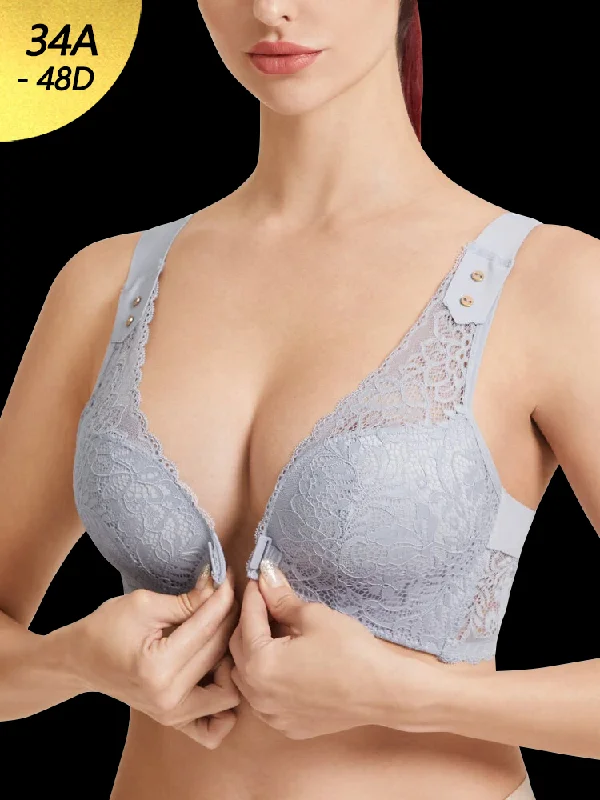 Bra with a polyester - lined cup for durability and moisture - wicking Women's Breathable Floral Embroidered Lace Front Closure Wireless Bras Bra with a polyester - lined cup for durability and moisture - wicking Women's Breathable Floral Embroidered Lace Front Closure Wireless Bras