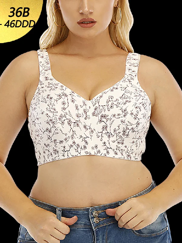 Bra with a silk - lined cup for a luxurious texture Women's Comfort Cotton Botanical Print Wireless Bra Bra with a silk - lined cup for a luxurious texture Women's Comfort Cotton Botanical Print Wireless Bra