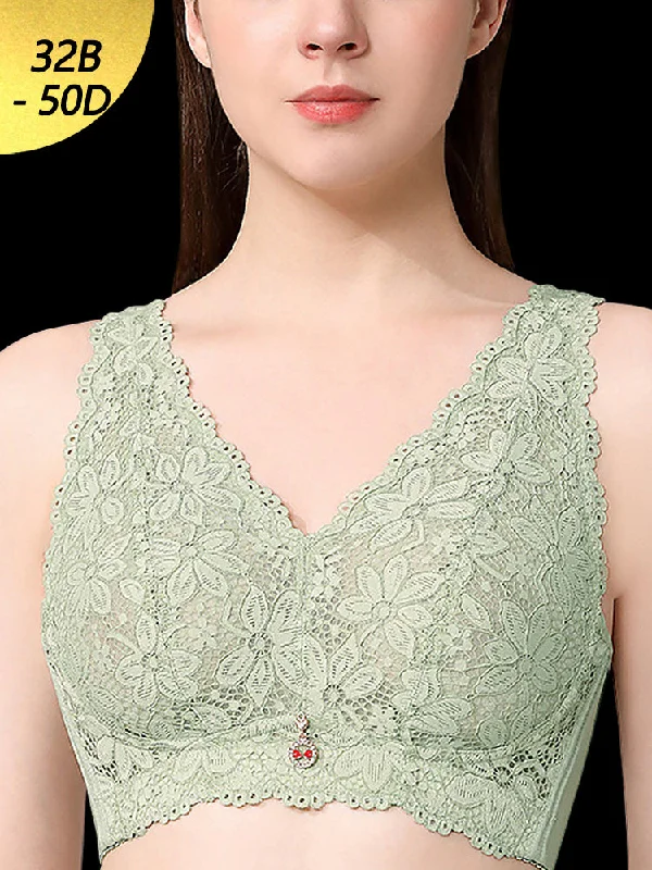 Bra with a balconette style for a flirty neckline Women's Lace Floral Breathable Non-padded Bras Bra with a balconette style for a flirty neckline Women's Lace Floral Breathable Non-padded Bras