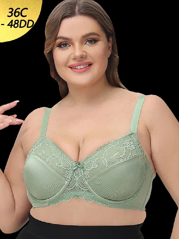 Bra with a push - up insert for extra cleavage on demand Women's Ultra-thin Green Lace Full Cup Support Bra Bra with a push - up insert for extra cleavage on demand Women's Ultra-thin Green Lace Full Cup Support Bra