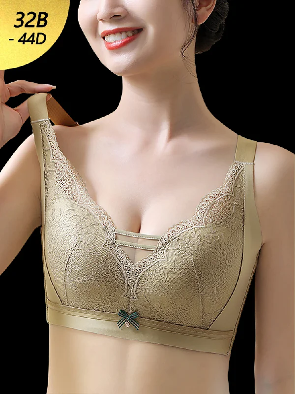 Bra with a plus - size long - line design for a slimming effect​ Women's Wire Free Beauty Lace Full Coverage Minimizer Bras
