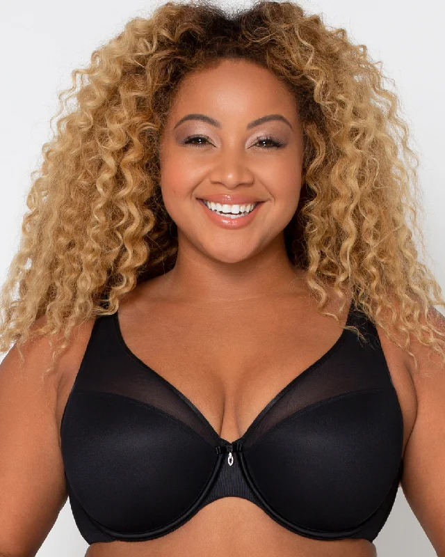 solid color women T Shirt Bras in bright hues Sheer Mesh Plunge T-Shirt Bra - Black Hue solid color women T Shirt Bras in bright hues Sheer Mesh Plunge T-Shirt Bra - Black Hue
