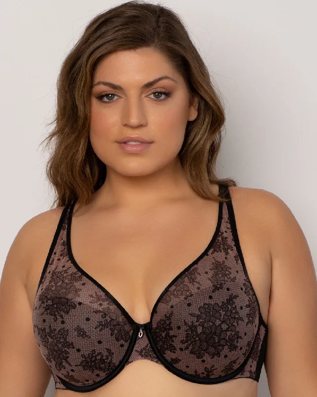 convertible women T Shirt Bras with adjustable straps Sheer Mesh Plunge T-Shirt Bra - Chantilly