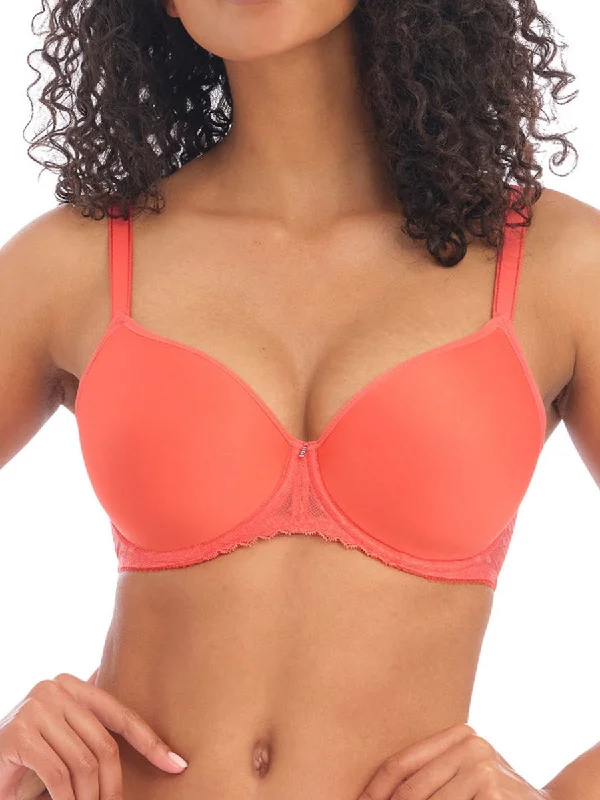 lace trim women T Shirt Bras for a feminine touch Signature Moulded Spacer Bra - Hot Coral