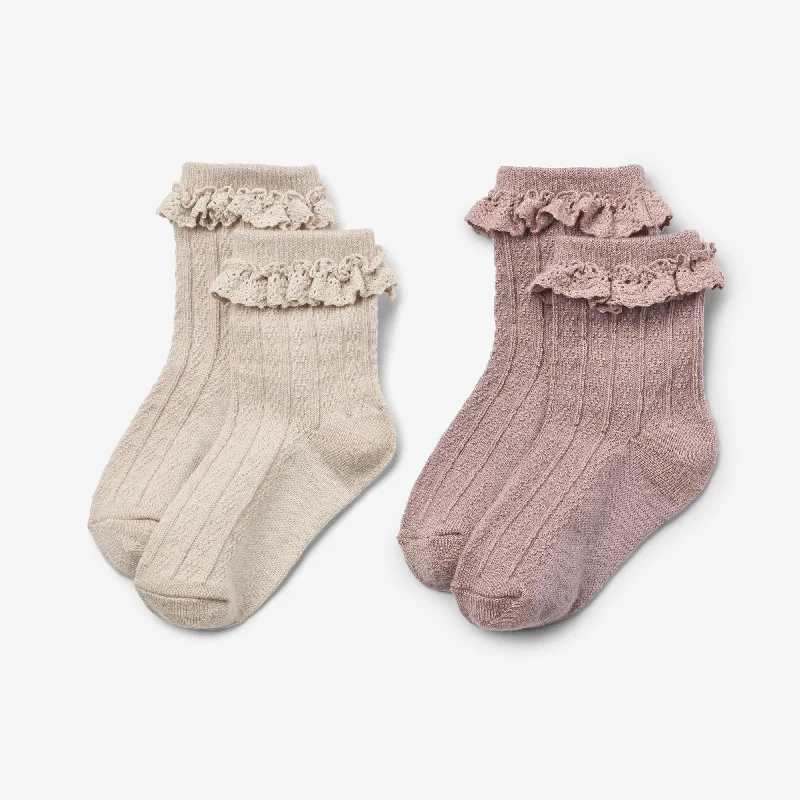 Women's Retro Tights 2 pk Wool Lace Socks Nora - dry rose