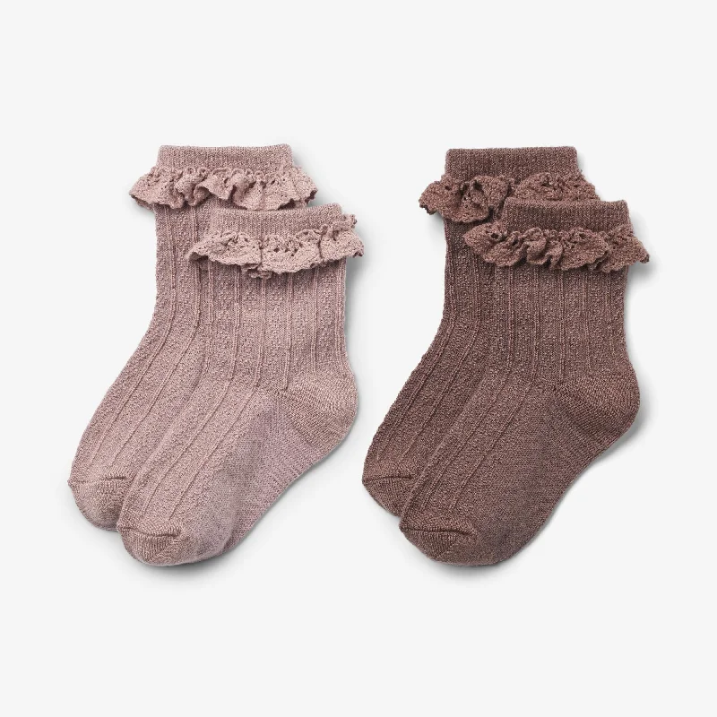 Leopard Print Tights for Women 2 pk Wool Lace Socks Nora - shadow brown