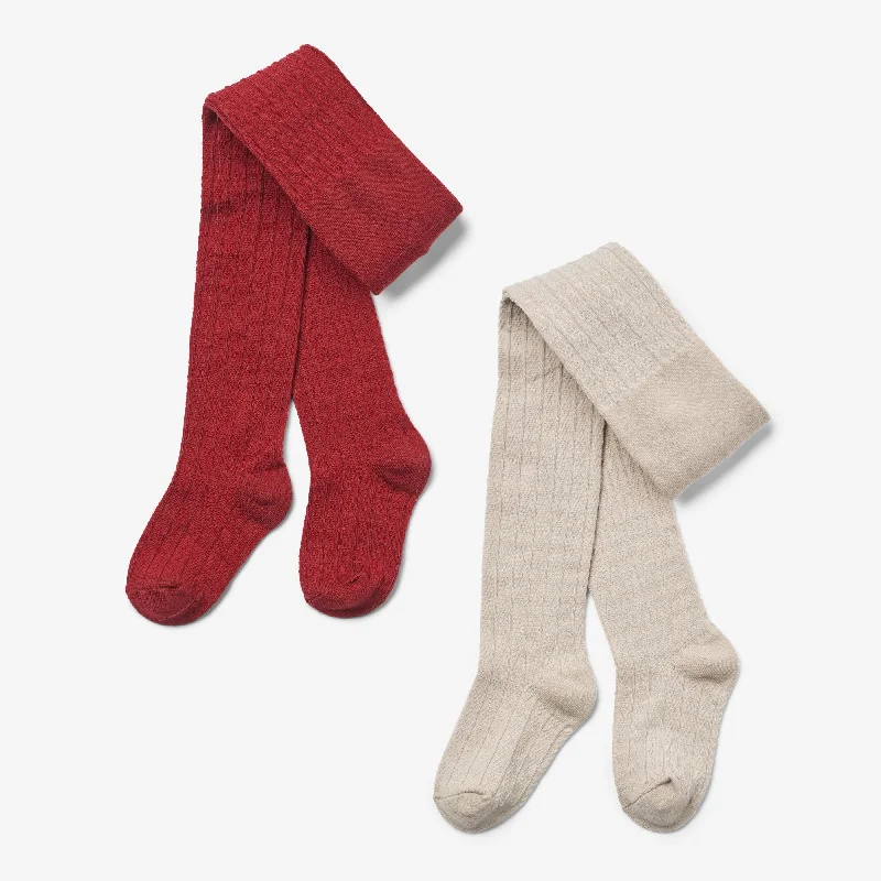 Women's Denim Look Tights 2 pk Wool Lace Tights Karla - cherry red