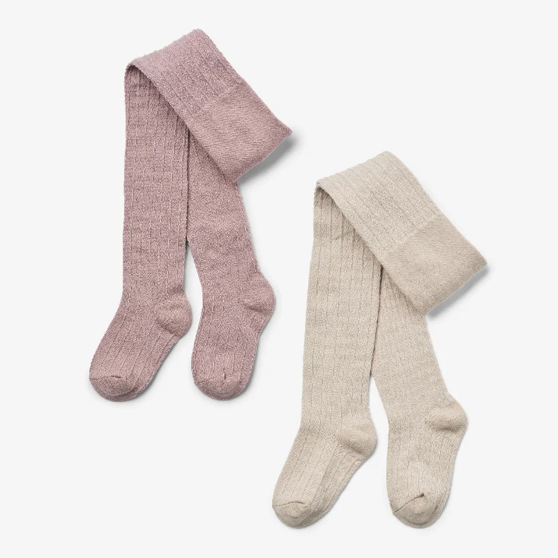 Women's Striped Tights 2 pk Wool Lace Tights Karla - dry rose