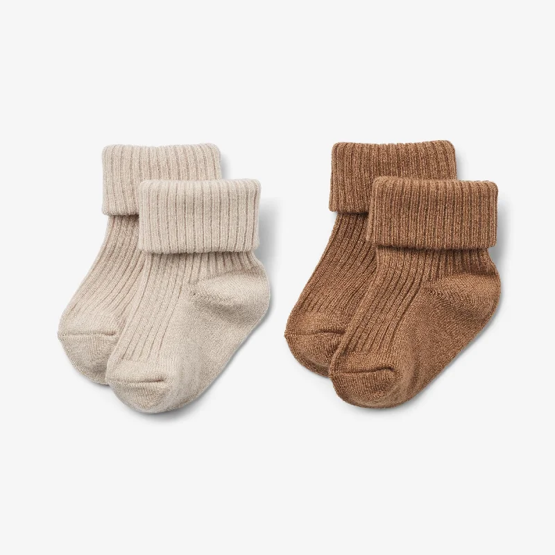 Woolen Tights for Winter 2 pk Wool Rib Socks Ziggy - caramel