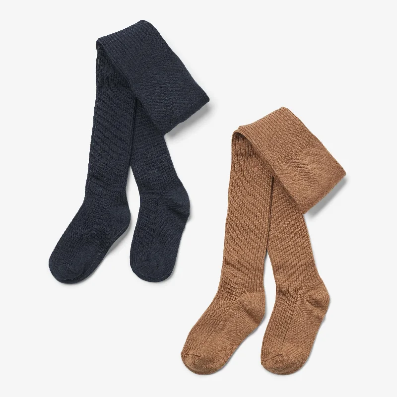 Polka Dot Tights for Women 2 pk Wool Rib Tights Robin - navy