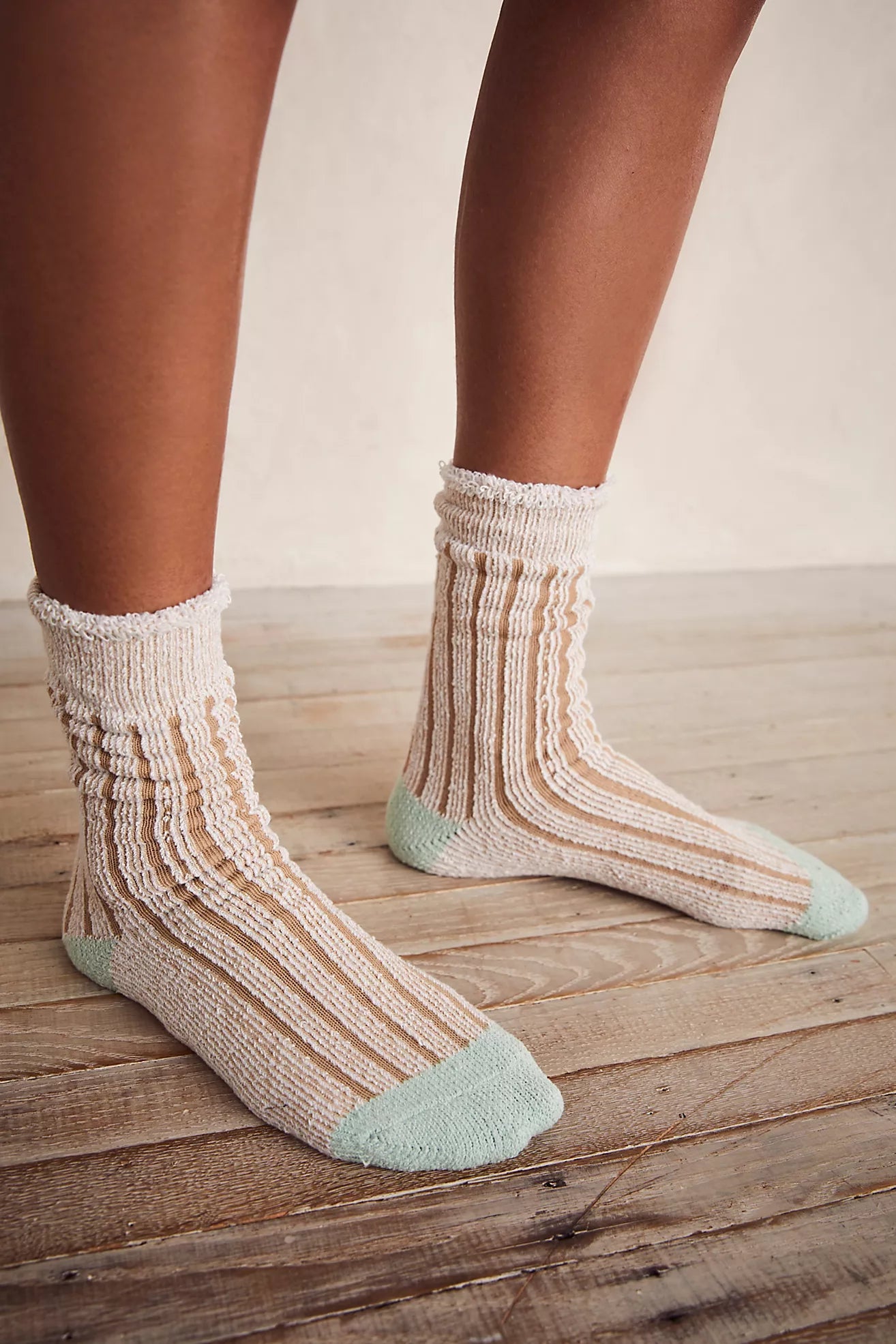 Child - Sized Sock Slippers with Cute Designs​ Plush Inside Out Crew Socks | Camel