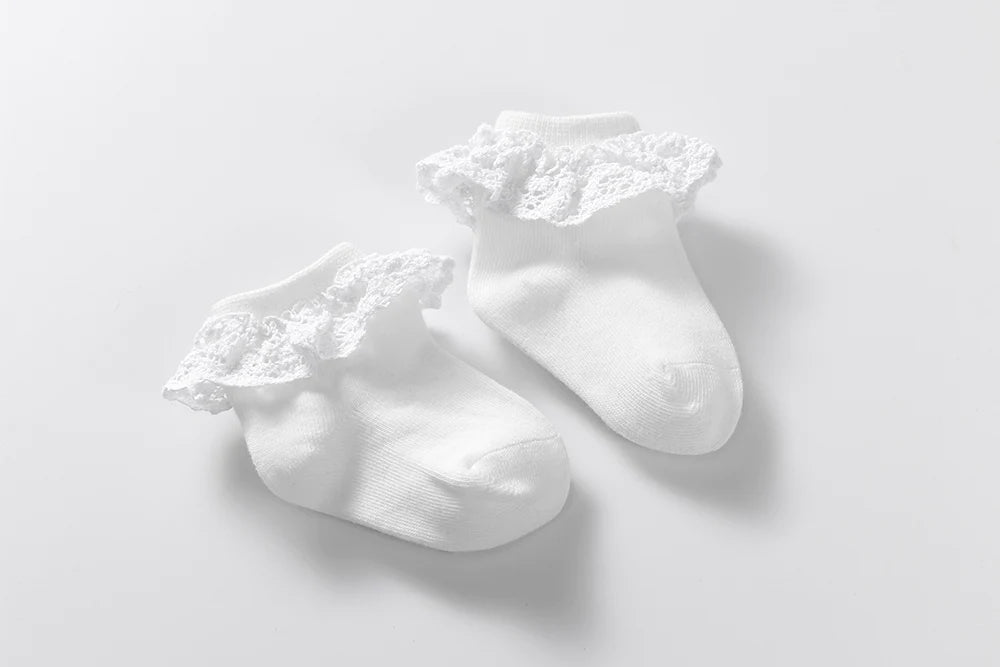 Women's Control Top Tights Amelia Socks with Lace - White