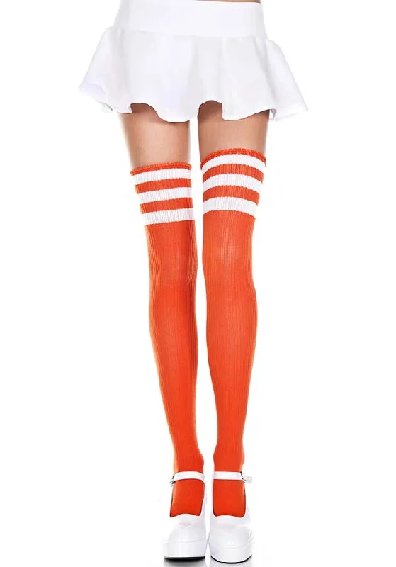 Purple stockings for a regal and mysterious look Athlete Multi Stripe [Orange/White] | THIGH HIGH