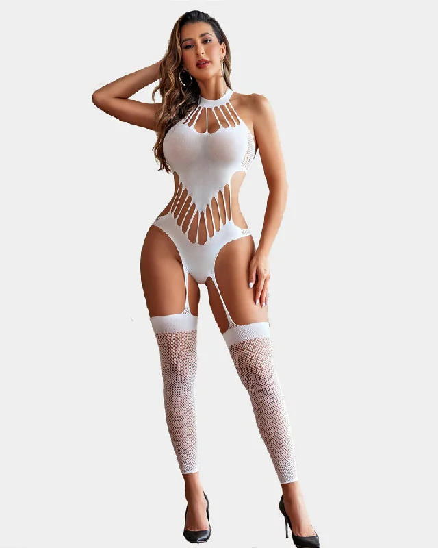 Semi-Opaque Tights for Women Fishnet Bodystocking Mesh Bodysuit