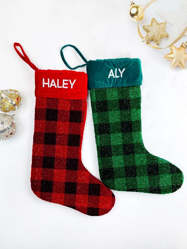 Party stockings for a night out Checkered Beaded Christmas Stockings