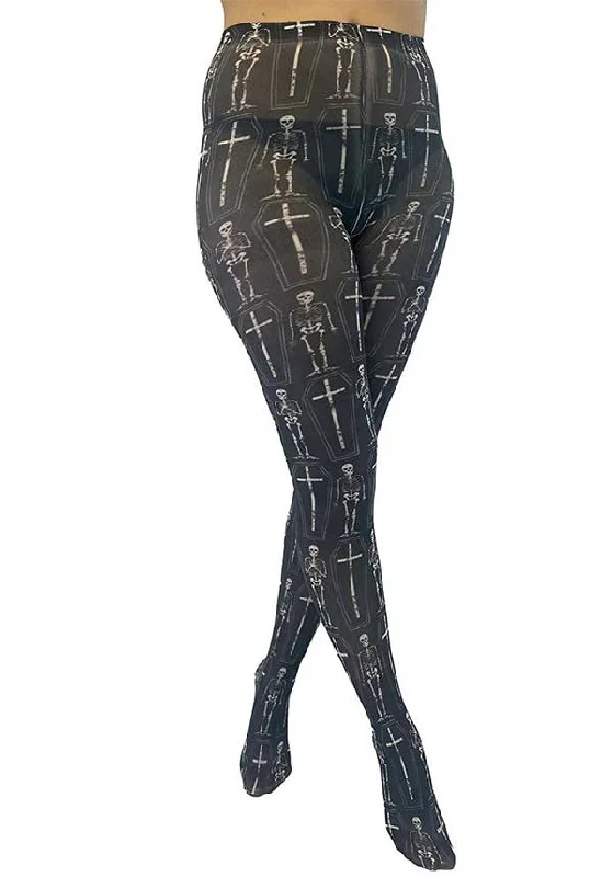 Lycra stockings for a form - fitting shape Coffin Skeletons Printed | TIGHTS