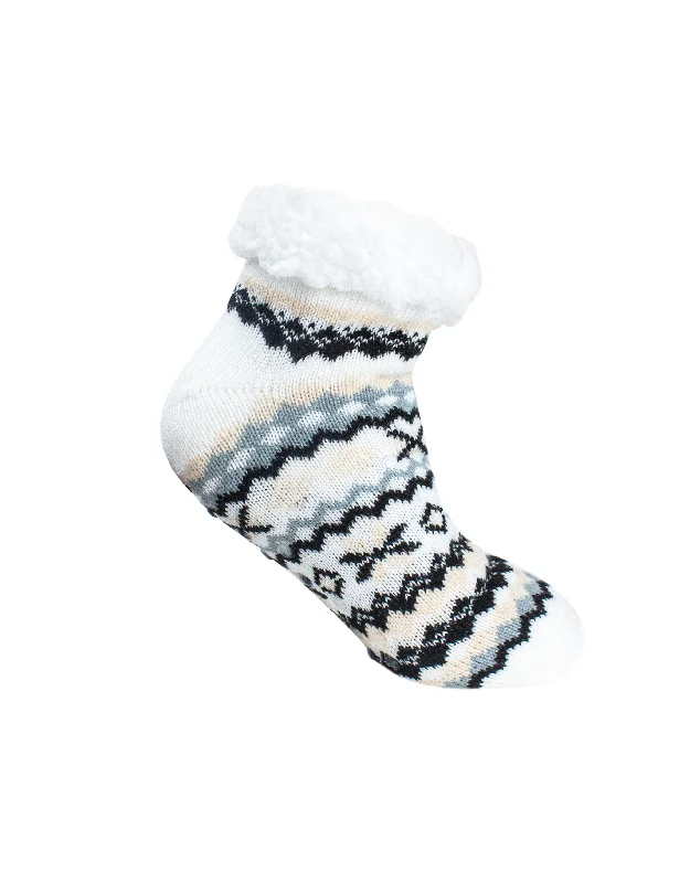 Velvet Sock Slippers for a Luxurious Feel The Elsa Fairisle Ankle Slipper Sock - Cream Velvet Sock Slippers for a Luxurious Feel The Elsa Fairisle Ankle Slipper Sock - Cream