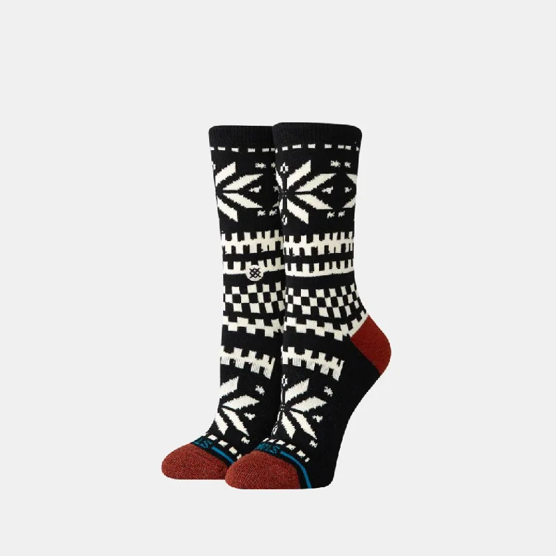 Women's cotton blend socks for breathability Flake Crew Socks (Black)
