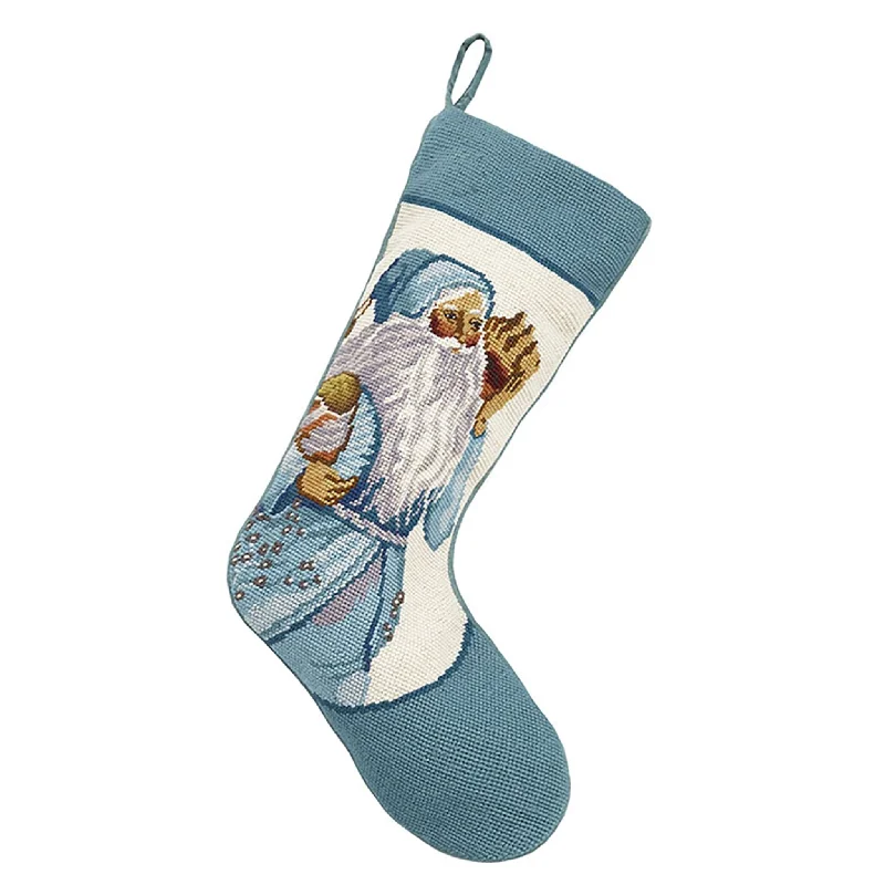 Winter - wear stockings for cold weather Handcrafted Santa With Shells Needlepoint Stocking