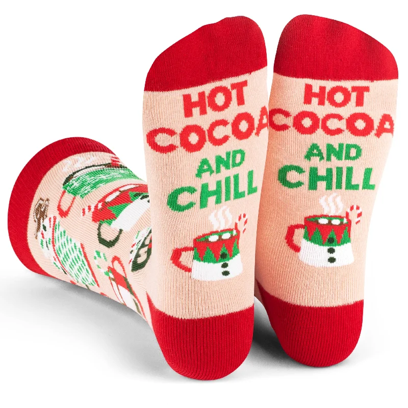 Child - Sized Sock Slippers with Cute Designs​ Hot Cocoa and Chill Christmas Socks