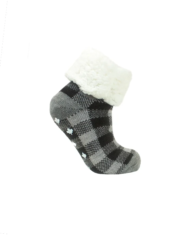 Knitted Sock Slippers in Chunky Patterns Maple Leaf Buffalo Plaid Ankle Slipper Sock - Black Knitted Sock Slippers in Chunky Patterns Maple Leaf Buffalo Plaid Ankle Slipper Sock - Black