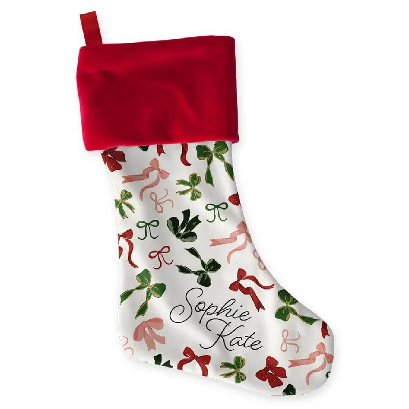 Knee - high stockings with a decorative bow Personalized Stocking | Mistletoe Bows