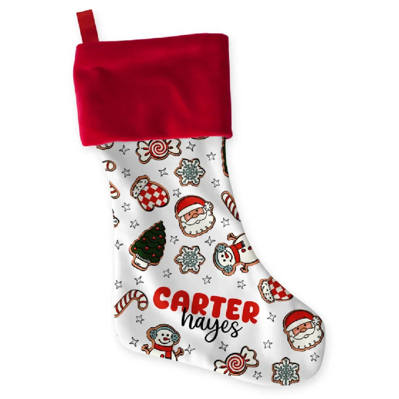 Women's sheer stockings with a fishnet pattern Personalized Stocking | Santa's Cookies