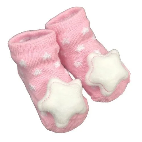 Women's Satin Tights Pink Star Socks with Rattles
