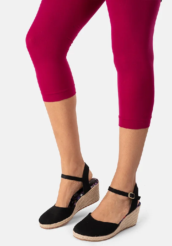 Women's Denim Look Tights Premium 50 Denier Capri Tights Cerise