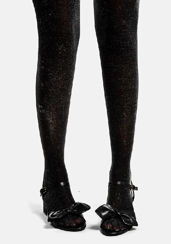Women's Satin Tights Premium Black Sparkle Tights