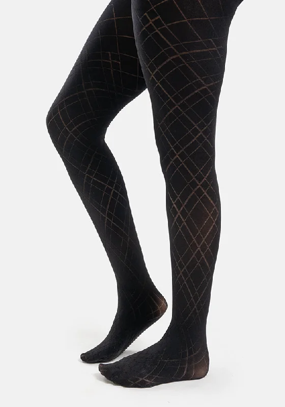 Women's Athletic Tights Premium Black Opaque Lattice Tights