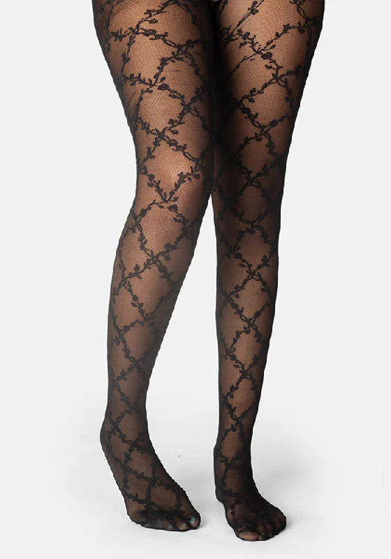 Tights with Back Seam for Women Premium Black Trellis Tights