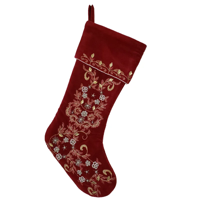 Pink stockings for a sweet and feminine appeal Red Velvet Stocking with Pearl and Embroidery Pink stockings for a sweet and feminine appeal Red Velvet Stocking with Pearl and Embroidery