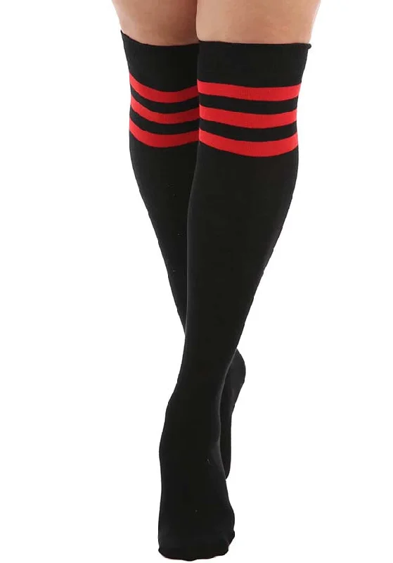 Gold - toned stockings for a glamorous touch Referee [Black/Red] | OVER KNEE SOCKS