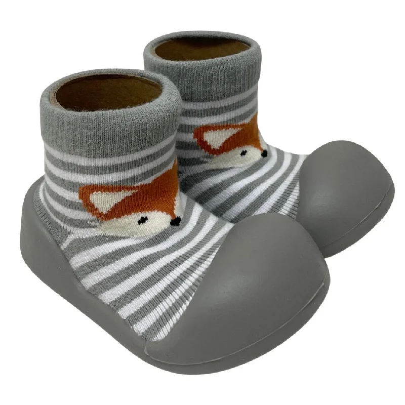 Women's Tights for Evening Wear Rubber Soled Socks - Grey Stripe Fox