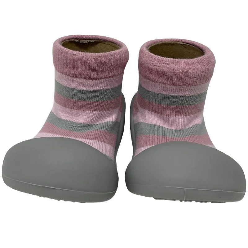 Women's Tights for Yoga Rubber Soled Socks - Pink/Grey Stripe
