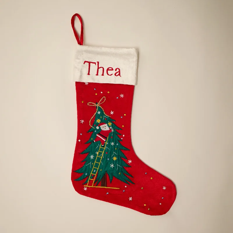 Bamboo - fiber stockings for eco - friendliness Santa With Tree Stocking